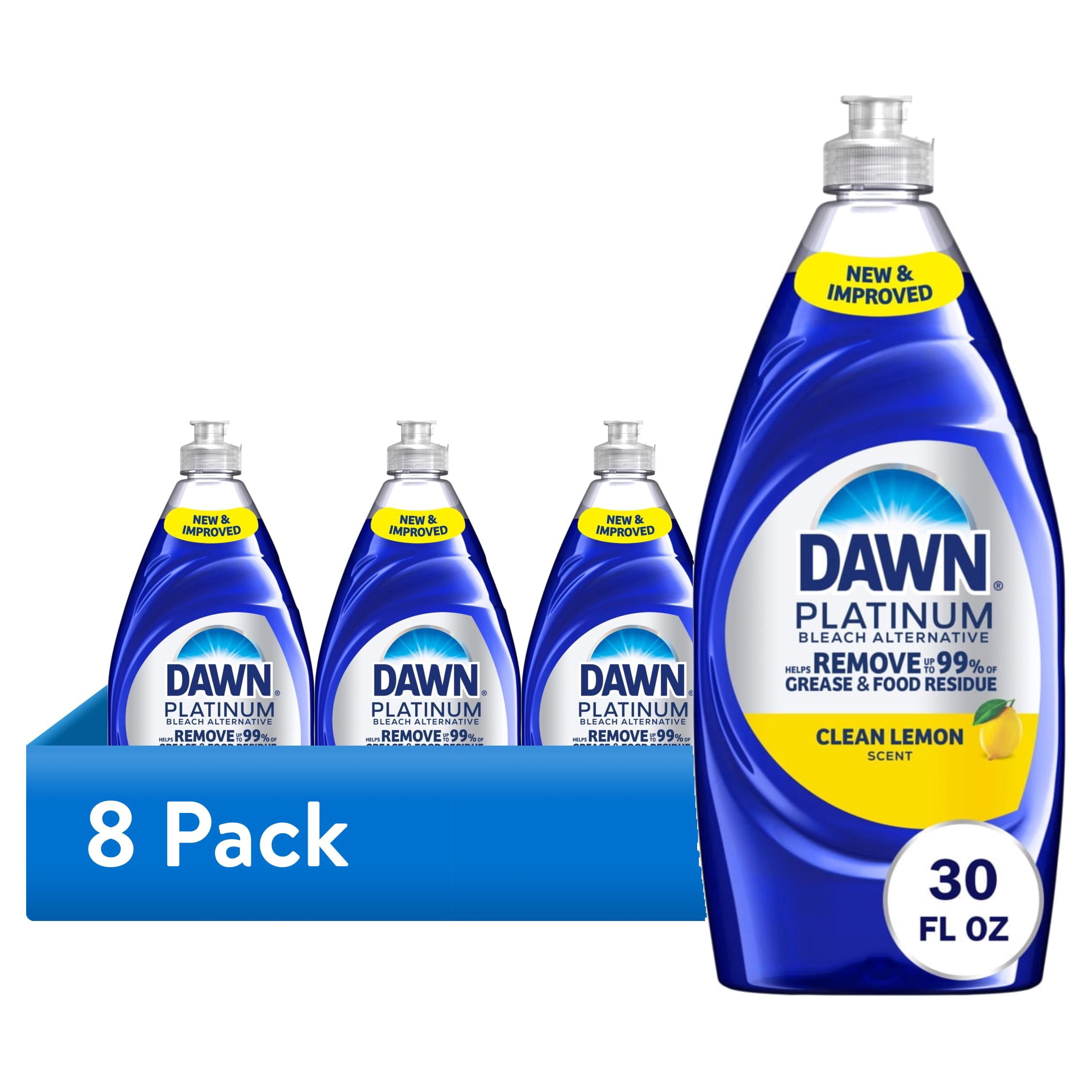 (8 pack) Dawn Platinum, Dish Soap Bleach Alternative Clean Lemon, 30oz