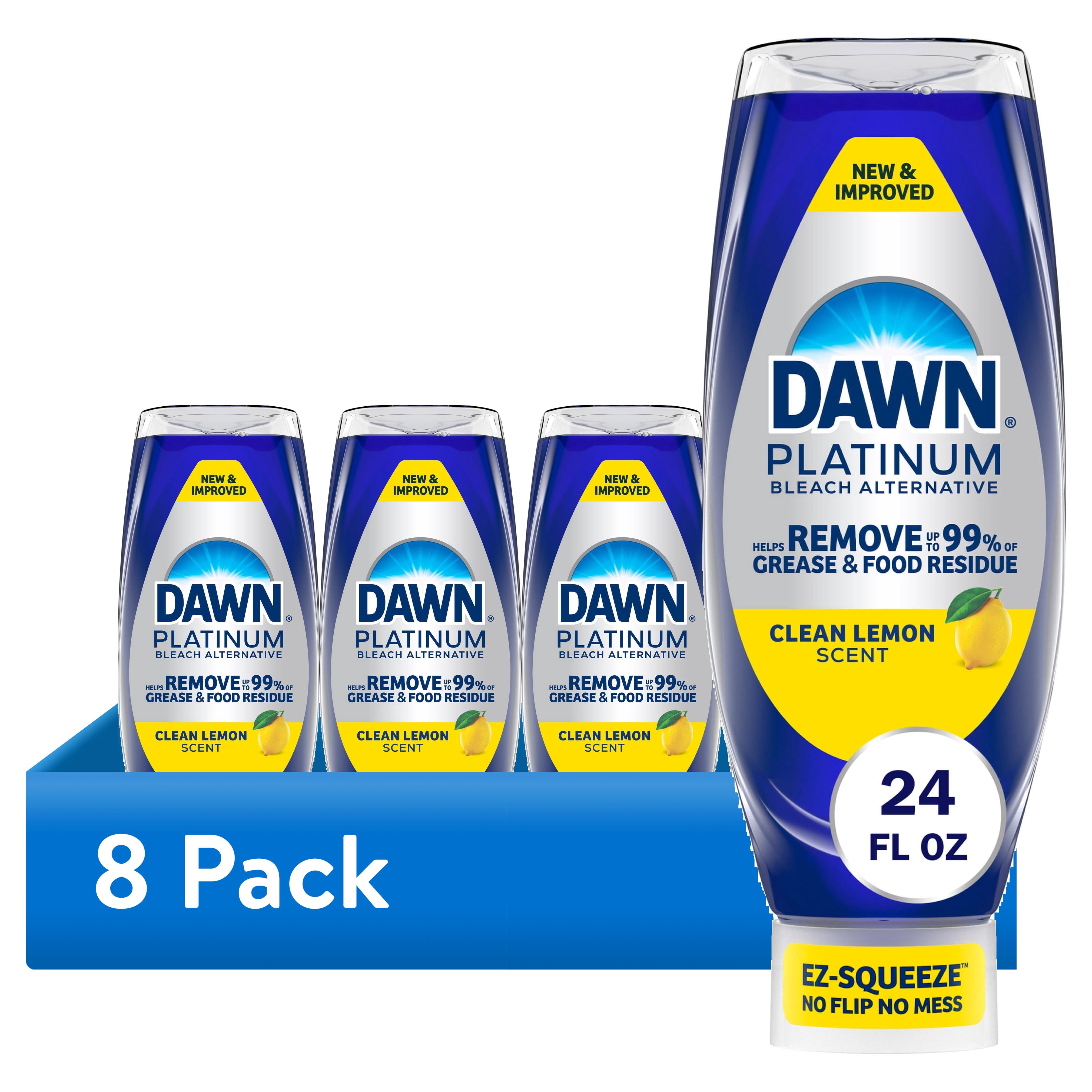 (8 pack) Dawn Platinum EZ Squeeze Dish Soap, Dishwashing Liquid, Tough Grease Removal, Lemon, 24 fl oz