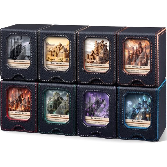 8 pack Deck Box Compatible with MTG, Display Card Storage Box Holds 100 Double-Sleeved Cards, Trading Card Deck Case Compatible with Magic the Gathering with PU Leather & Magnetic Closure