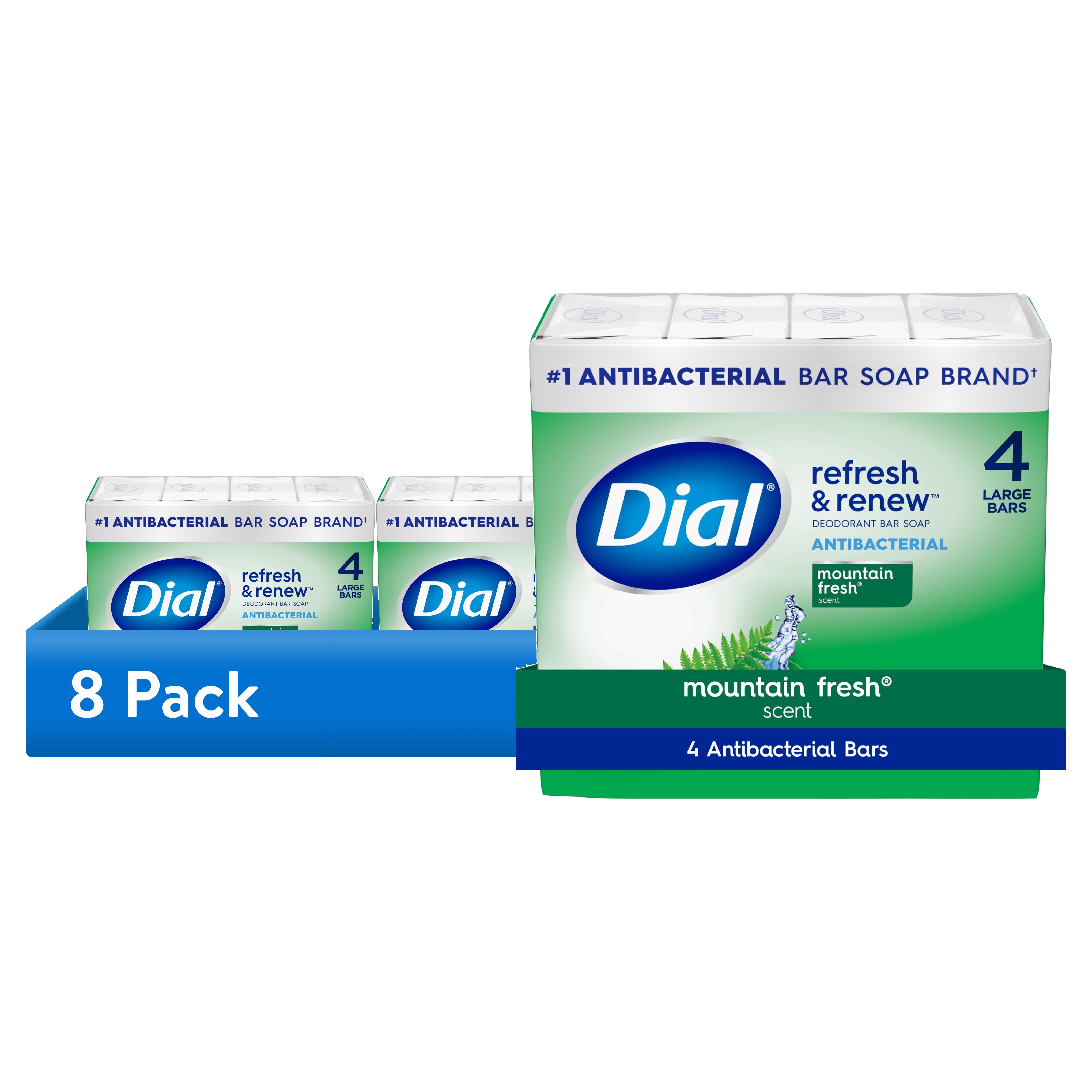 (8 pack) Dial Antibacterial Bar Soap, Refresh & Renew, Mountain Fresh, 4 oz, 4 Bars
