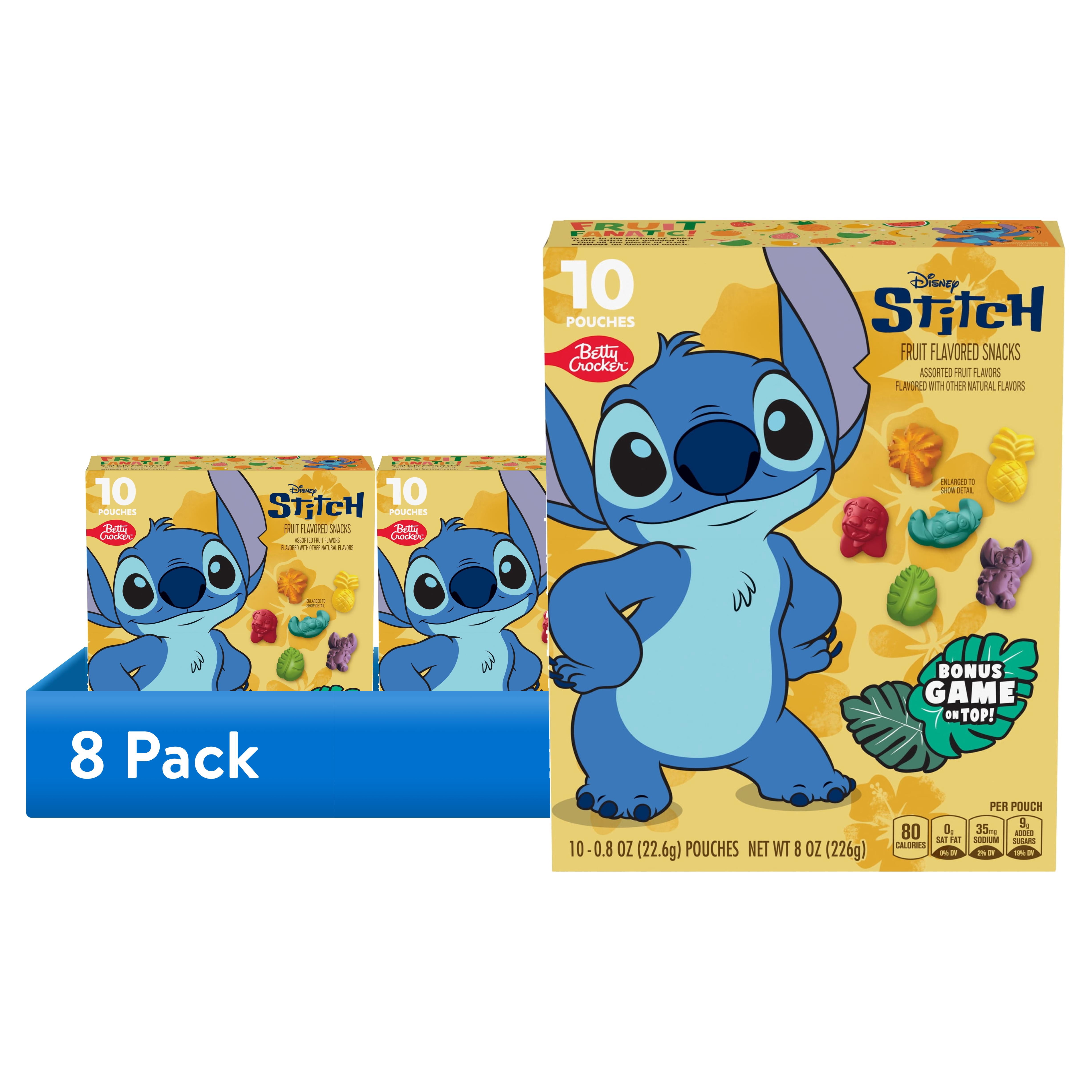 (8 pack) Disney Stitch Fruit Flavored Snacks, Fat Free and Gluten Free Snack, 8 oz, 10 Pouches