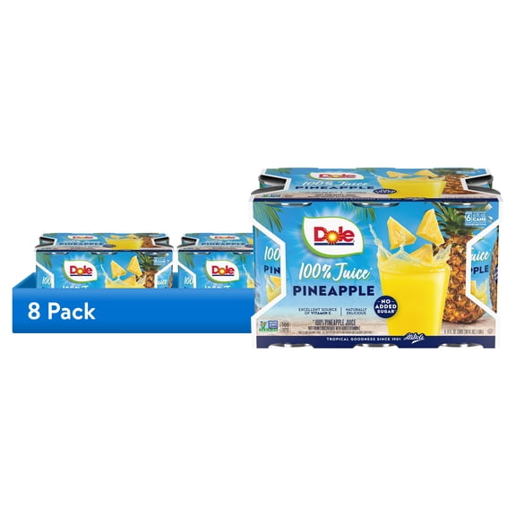 (8 pack) Dole All Natural 100% Pineapple Juice Can, 6 fl oz (6 Count)