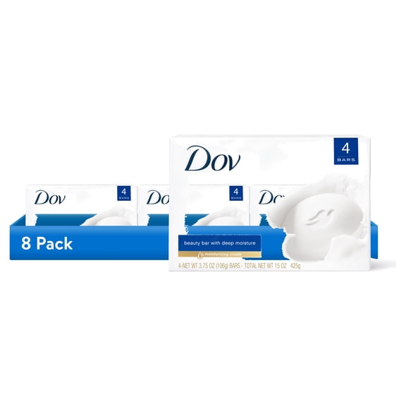 (8 pack) Dove Beauty Bar Beauty Soap For Soft, Smooth Skin, Original, With 1/4 Moisturizing Cream , 3.75 oz 4 Bars