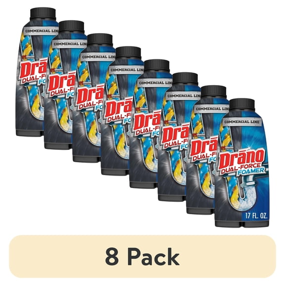 (8 pack) DranoDual-Force Foamer,Hair andDrain Clog Remover, Commercial Line, 17 oz