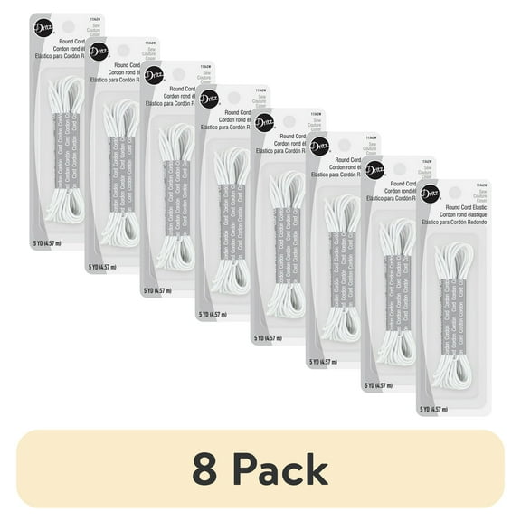 (8 pack) Hello Hobby Round Cord Elastic, White, 2 Yards