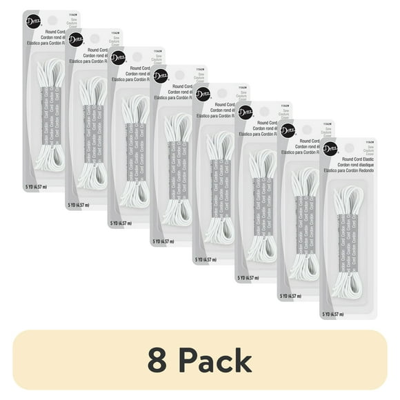 (8 pack) Hello Hobby Round Cord Elastic, White, 2 Yards