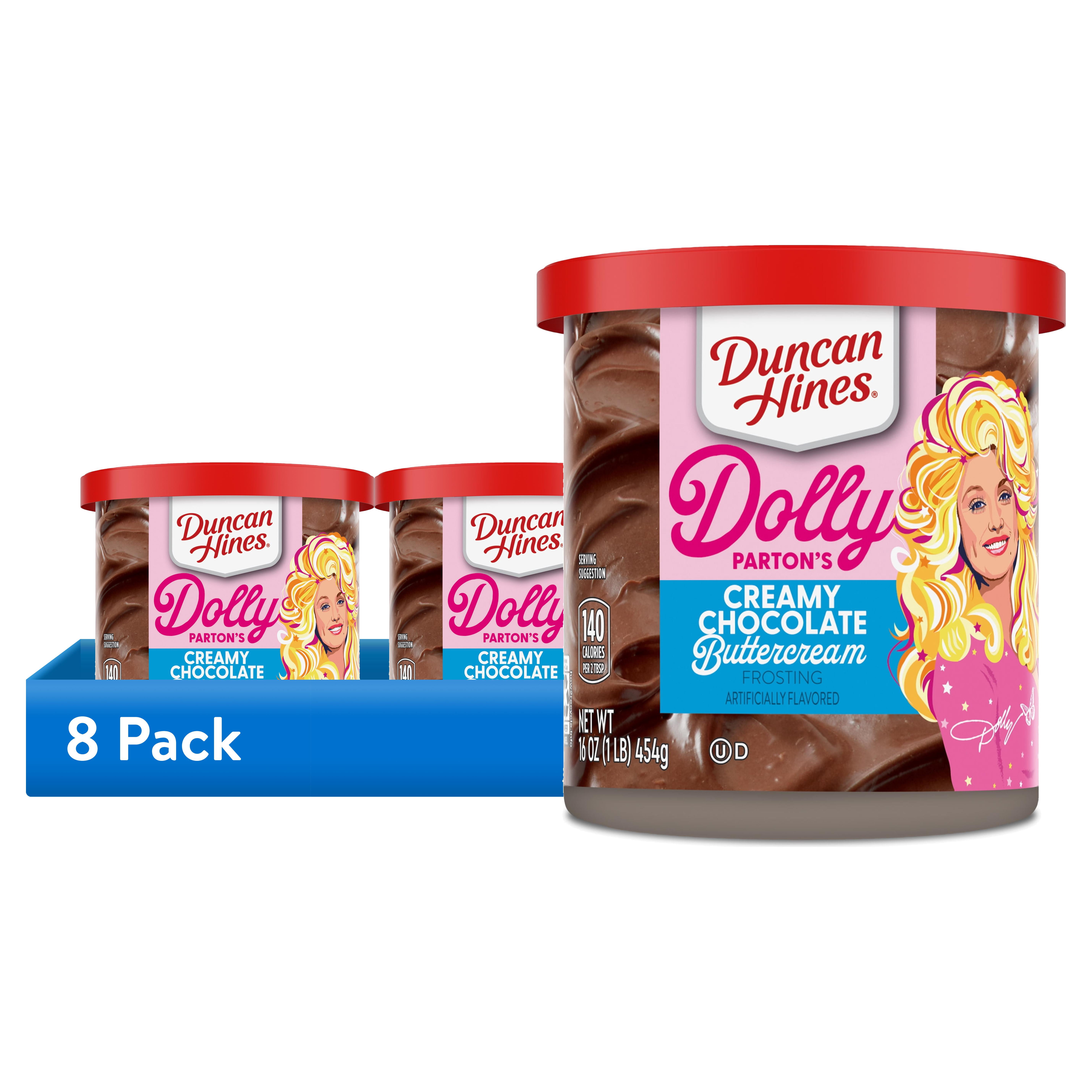 (8 pack) Duncan Hines Dolly Parton's Favorite Chocolate Buttercream Flavored Cake Frosting, 16 oz.