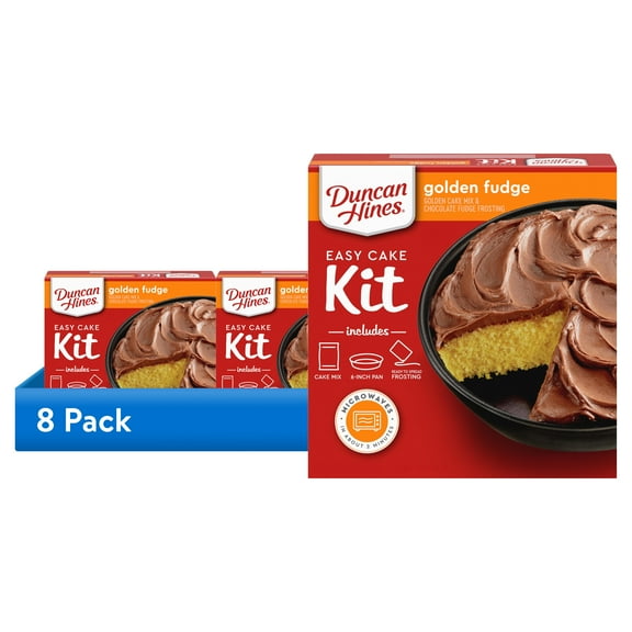 (8 pack) Duncan Hines Easy Cake Kit Golden Fudge Flavored Cake Mix, 8.4 oz.