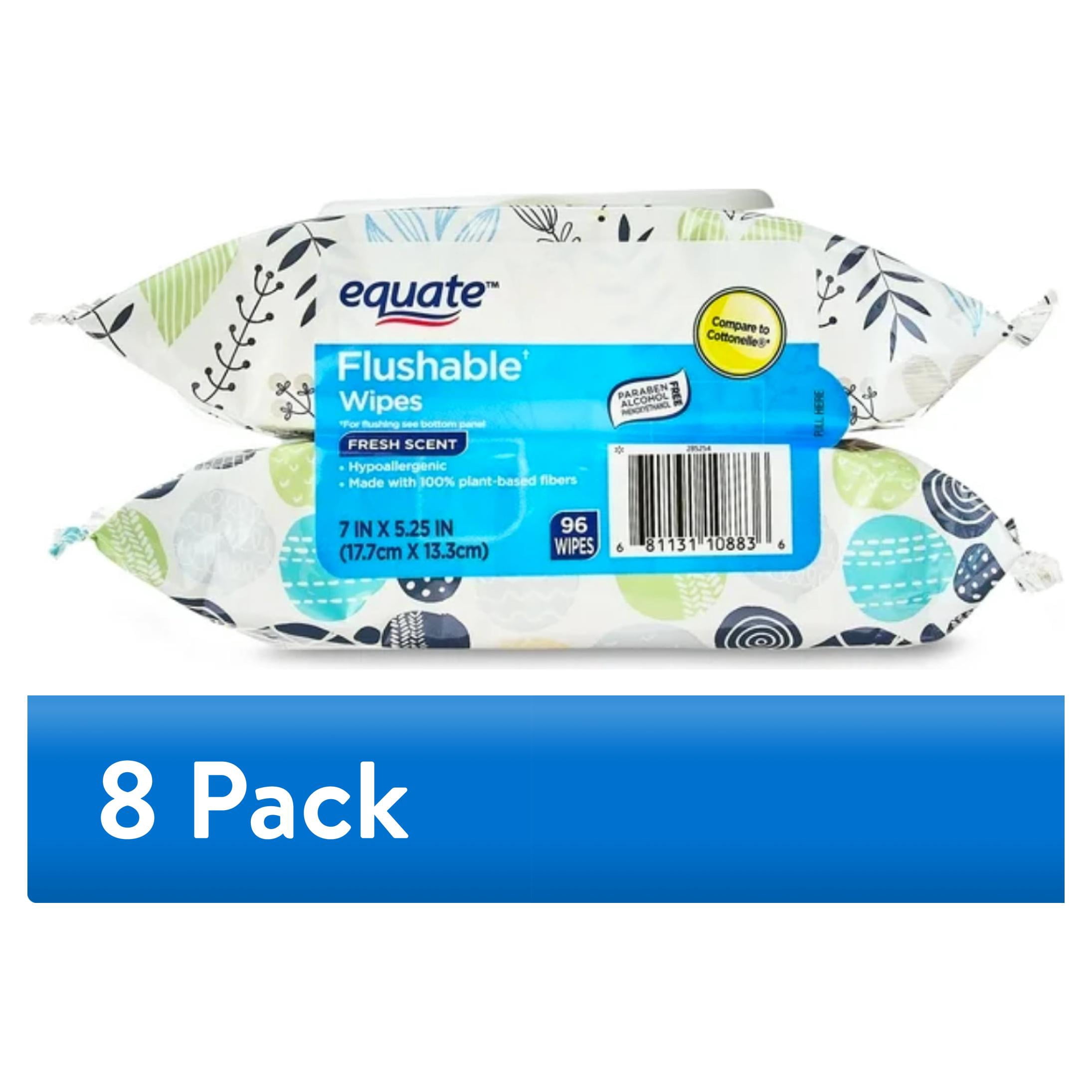 (8 pack) Equate Hypoallergenic Flushable Wet Wipes, Fresh Scent, 96 Wipes, 2 Pack