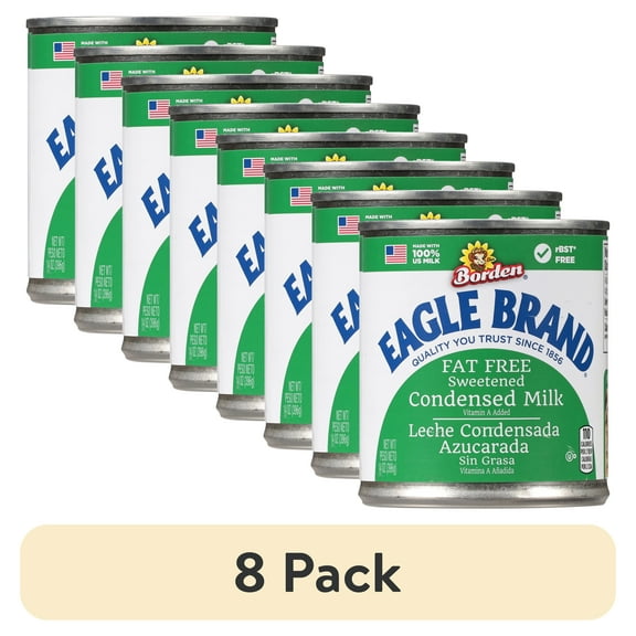 (8 pack) Eagle Brand Fat Free Sweetened Condensed Milk, 100% US Milk, Gluten Free, 14 fl oz Can