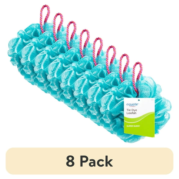 (8 pack) Equate Women's Loofah Bath Sponge Body Scrubber, Tie Dye, Color May Vary, for Bath & Shower