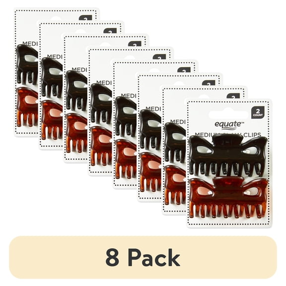 (8 pack) Equate Medium Claw Clips, Black and Brown, 2 Count
