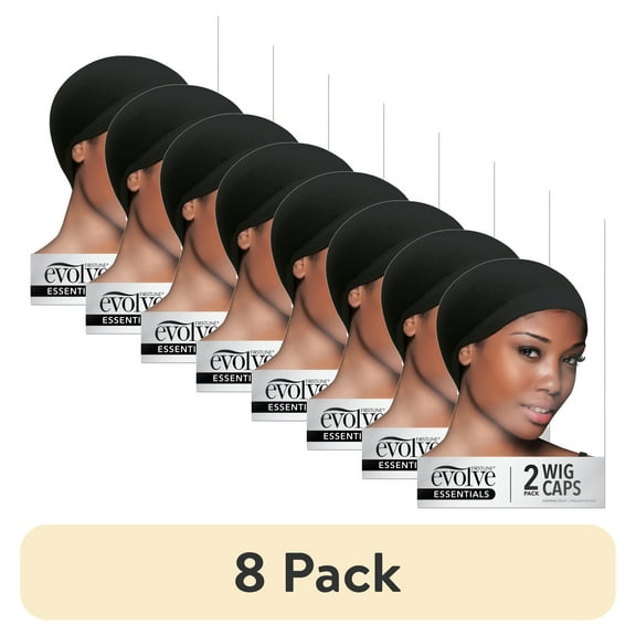 (8 pack) Evolve Wig Cap Black