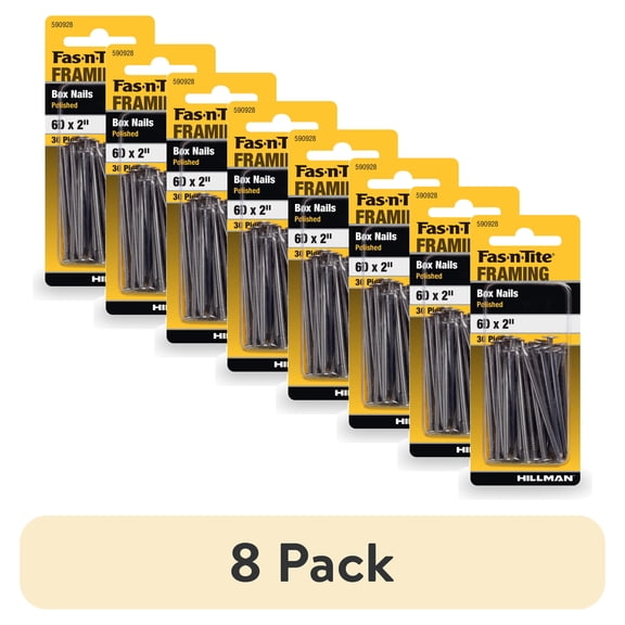 (8 pack) Fas-n-tite Box Nails, 6D x 2", Steel, Polished, Gray, Interior Framing Nails, 30 pack