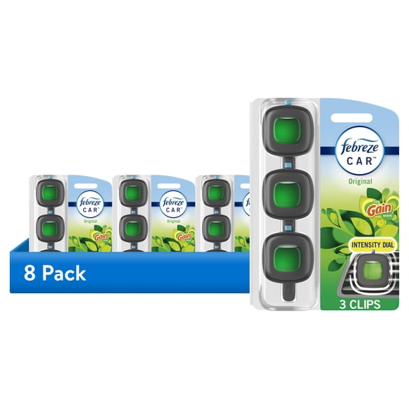 (8 pack) Febreze Car Air Freshener, Odor-Fighting Car Vent Clip, Gain Original, 3 Count