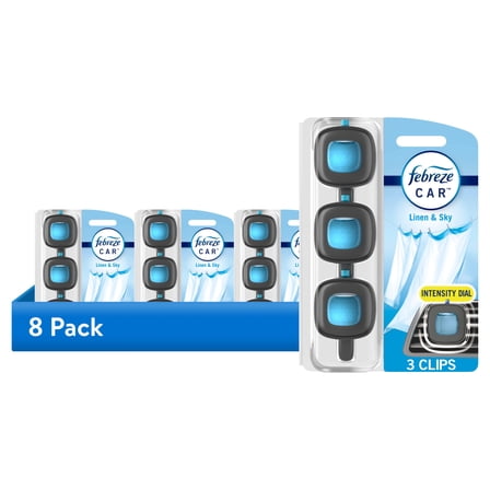 (8 pack) Febreze Car Air Freshener, Odor-Fighting Car Vent Clip, Linen & Sky, 3 Count
