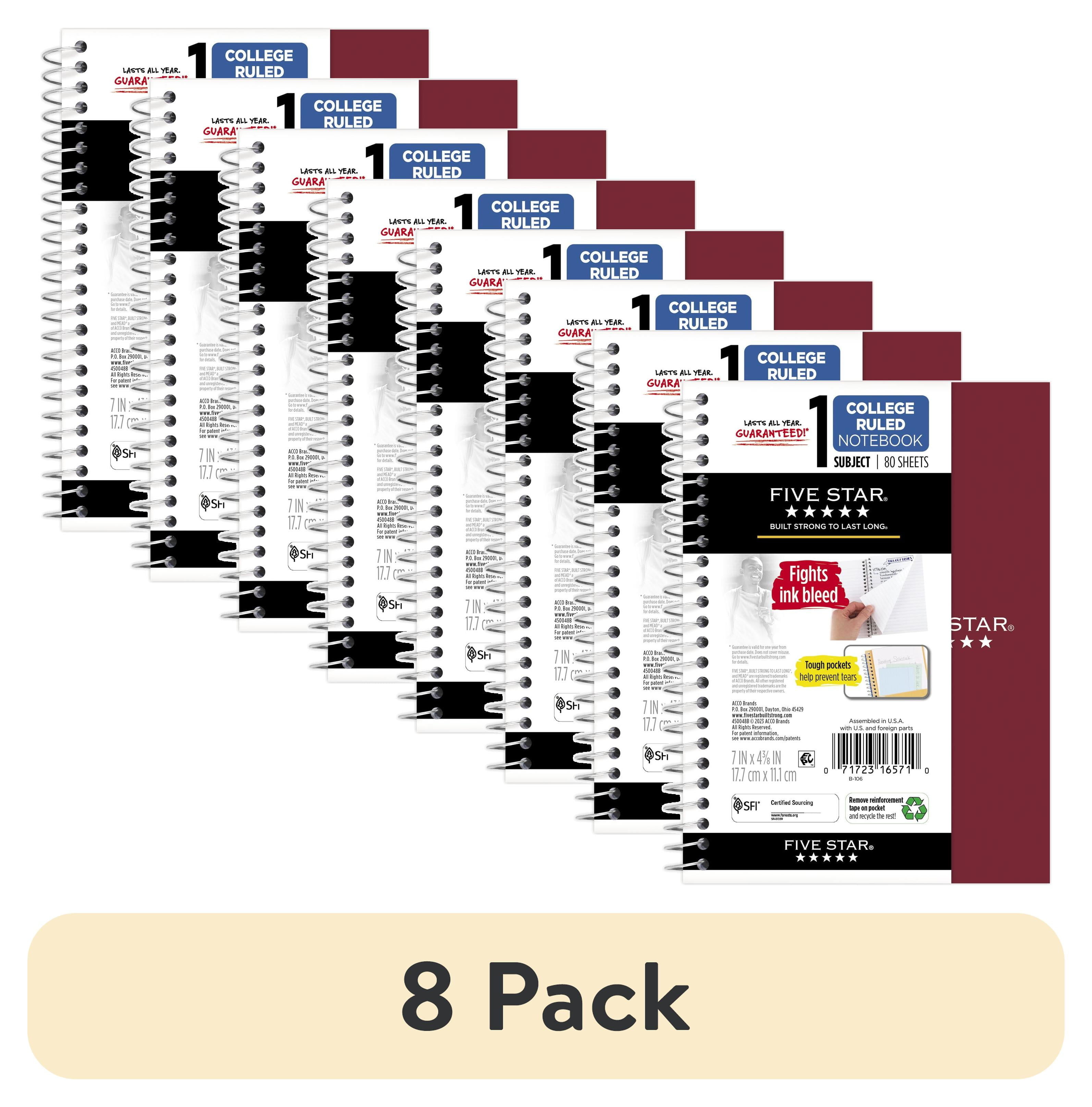 (8 pack) Five Star Personal College Ruled Notebook, 4.5" x 7", Burgundy Red, Poly, Spiral, 80 Sheets