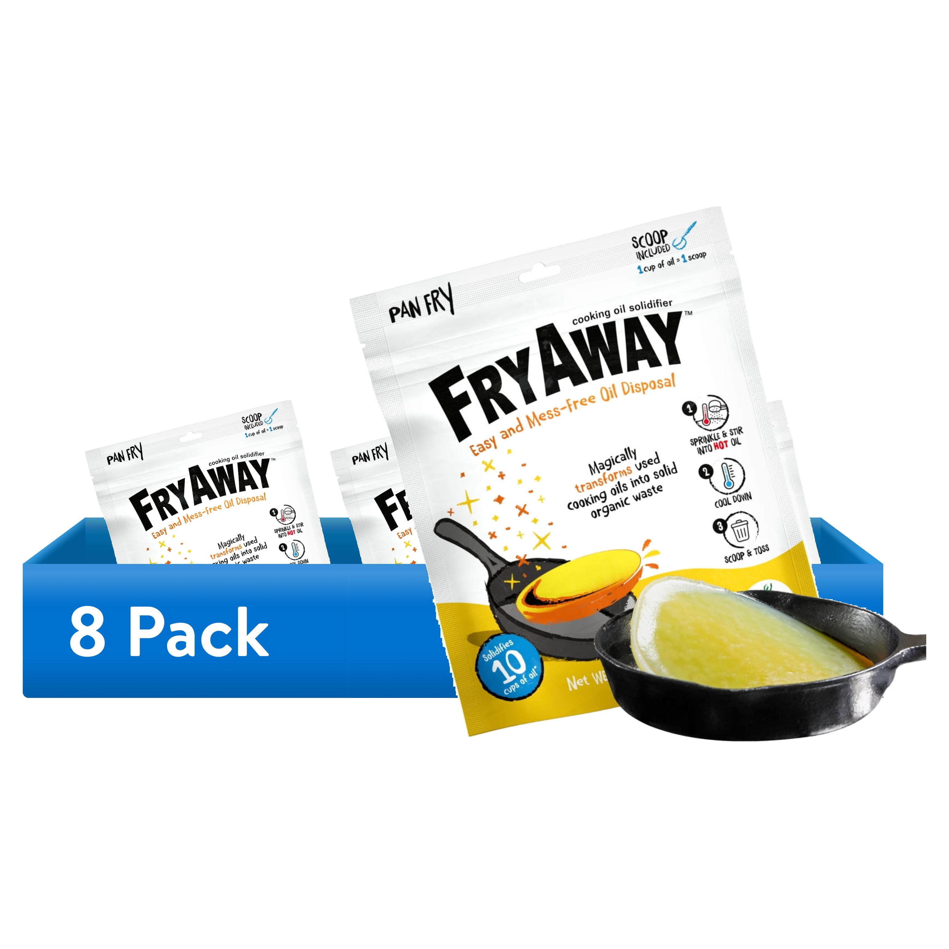(8 pack) FryAway® Cooking Oil & Grease Solidifier, 10 Cups, Powder, 3.5 oz Pouch