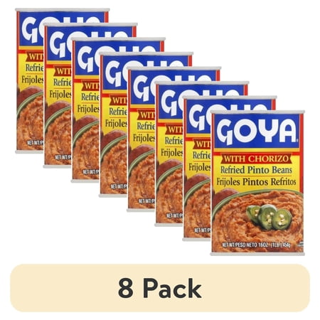 (8 pack) Goya Refried Pinto Beans with Chorizo, 16 oz