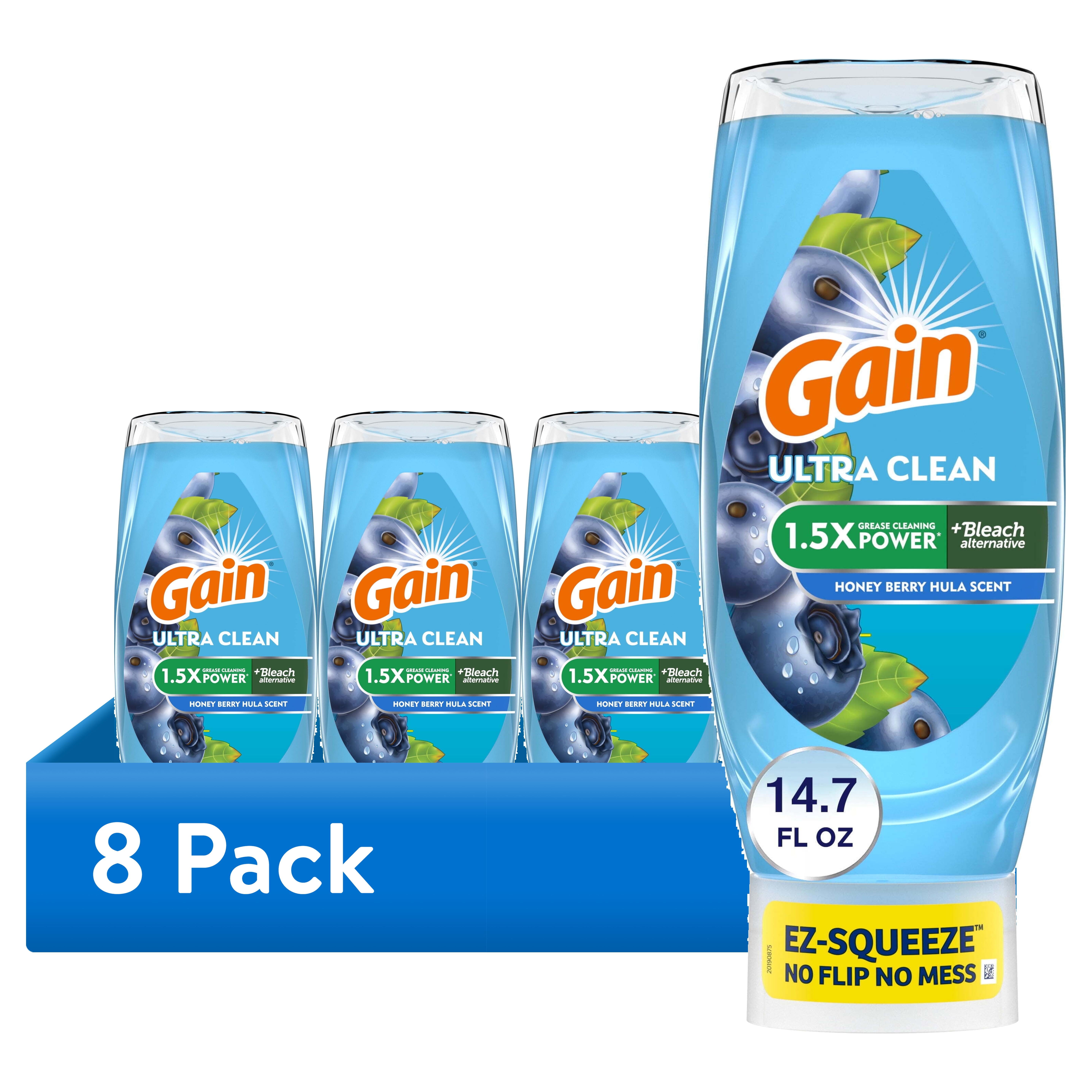 (8 pack) Gain EZ-Squeeze Dishwashing Liquid Dish Soap, Honeyberry Hula, 14.7 fl oz