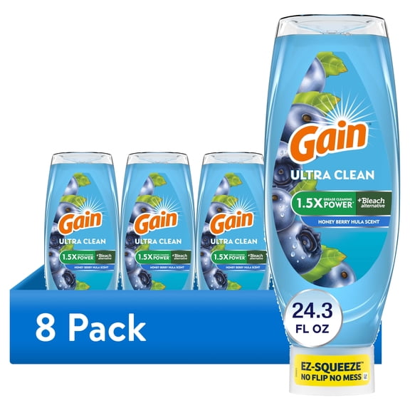 (8 pack) Gain EZ-Squeeze Dishwashing Liquid Dish Soap, Honeyberry Hula, 24.3 fl oz