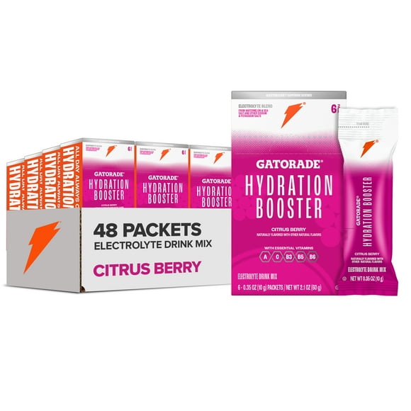 (8 pack) Gatorade Hydration Booster Electrolyte Drink Mix Powder, Citrus Berry, 2.1 oz, 6 Pack