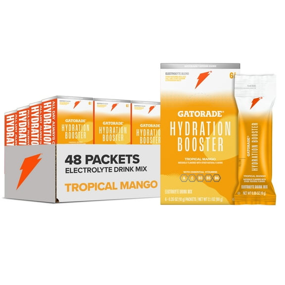 (8 pack) Gatorade Hydration Booster Electrolyte Drink Mix Powder, Tropical Mango, 2.1 oz, 6 Pack