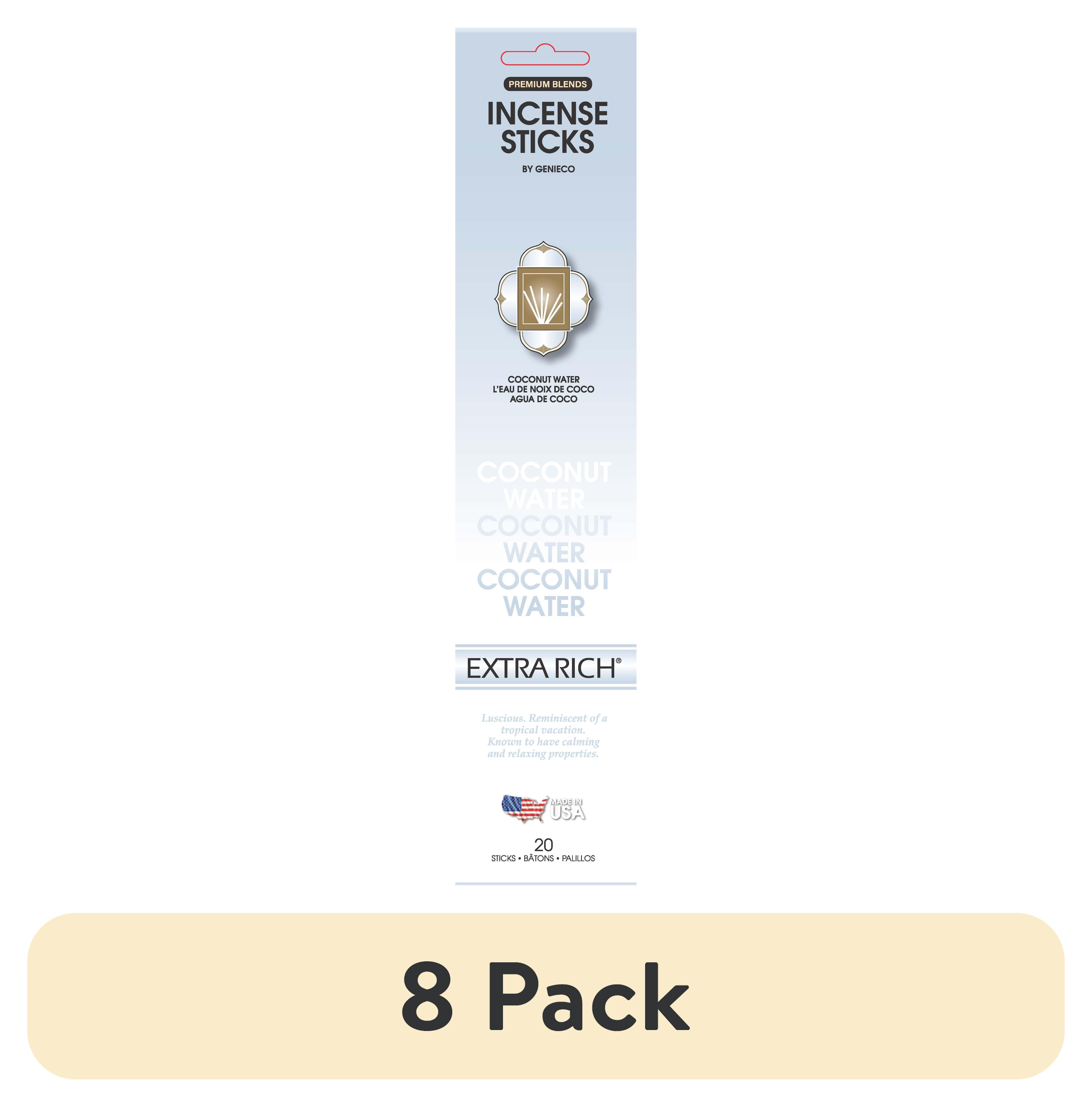 (8 pack) Genieco Extra Rich Incense Sticks, Coconut Water Fragrance (Light Blue), 20 Count Fruity Scent Family
