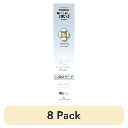 (8 pack) Genieco Extra Rich Incense Sticks, Coconut Water Fragrance (Light Blue), 20 Count Fruity Scent Family