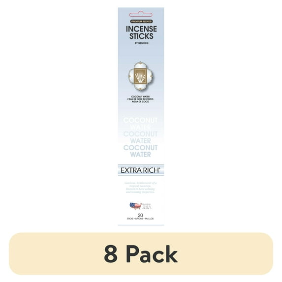 (8 pack) Genieco Extra Rich Incense Sticks, Coconut Water Fragrance (Light Blue), 20 Count Fruity Scent Family