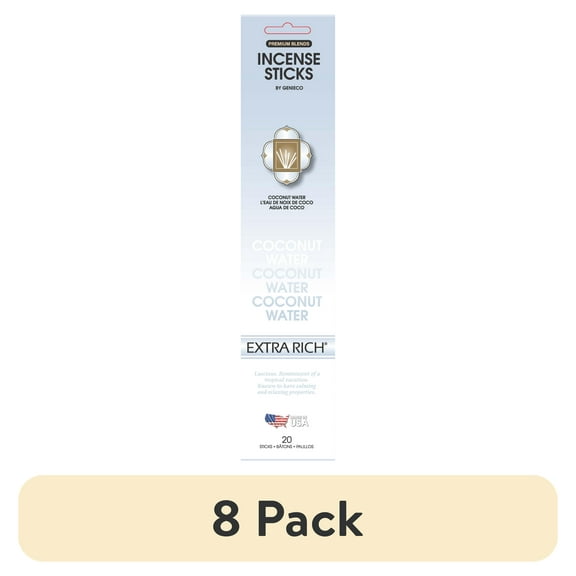 (8 pack) Genieco Extra Rich Incense Sticks, Coconut Water Fragrance (Light Blue), 20 Count Fruity Scent Family