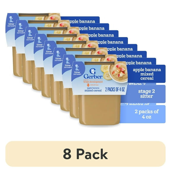 (8 pack) Gerber Stage 2 Baby Food, Apple Banana Mixed Cereal Puree Tubs, Baby Cereal 8 oz
