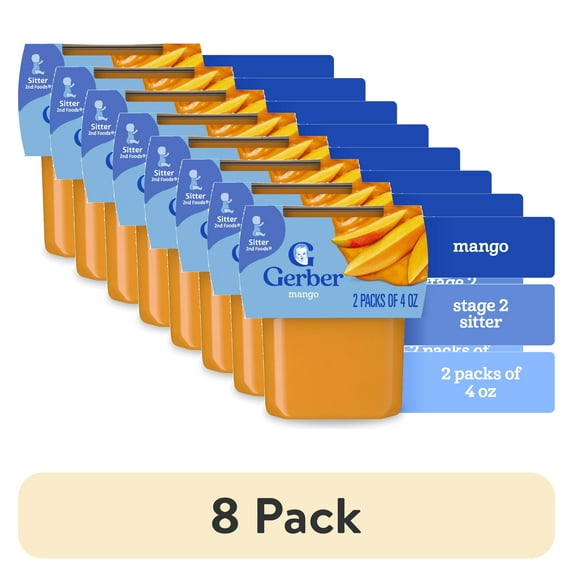 (8 pack) Gerber Stage 2 Baby Food, Mango Puree Tub, Baby Puree, 2PK 8 oz