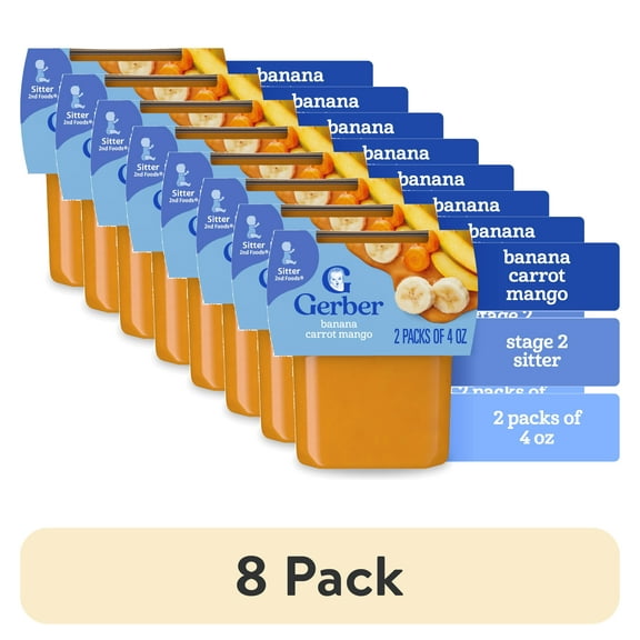 (8 pack) Gerber Stage 2 Baby Food, Banana Carrot Mango Puree Tubs, Baby Puree, 2PK 8 oz