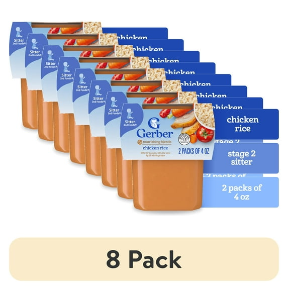 (8 pack) Gerber 2nd Foods PowerBlend Baby Food Chicken and Rice, 4 oz Tubs (2 Pack)