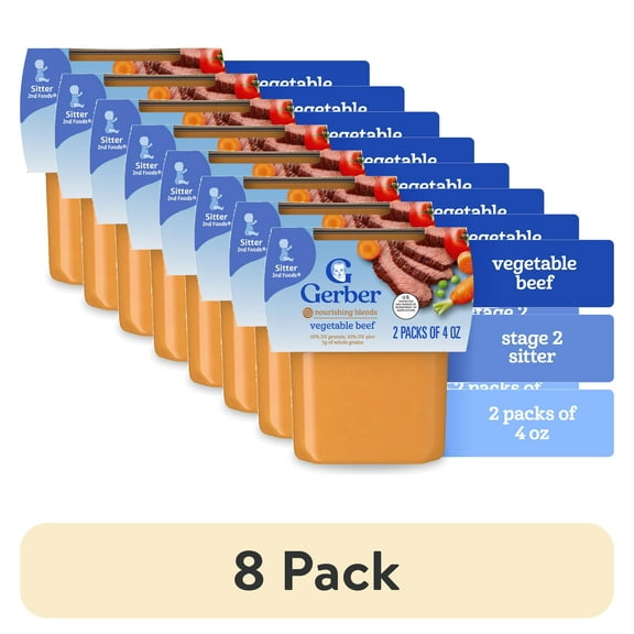 (8 pack) Gerber 2nd Foods PowerBlend Baby Food Vegetable Beef, 4 oz Tubs (2 Pack)