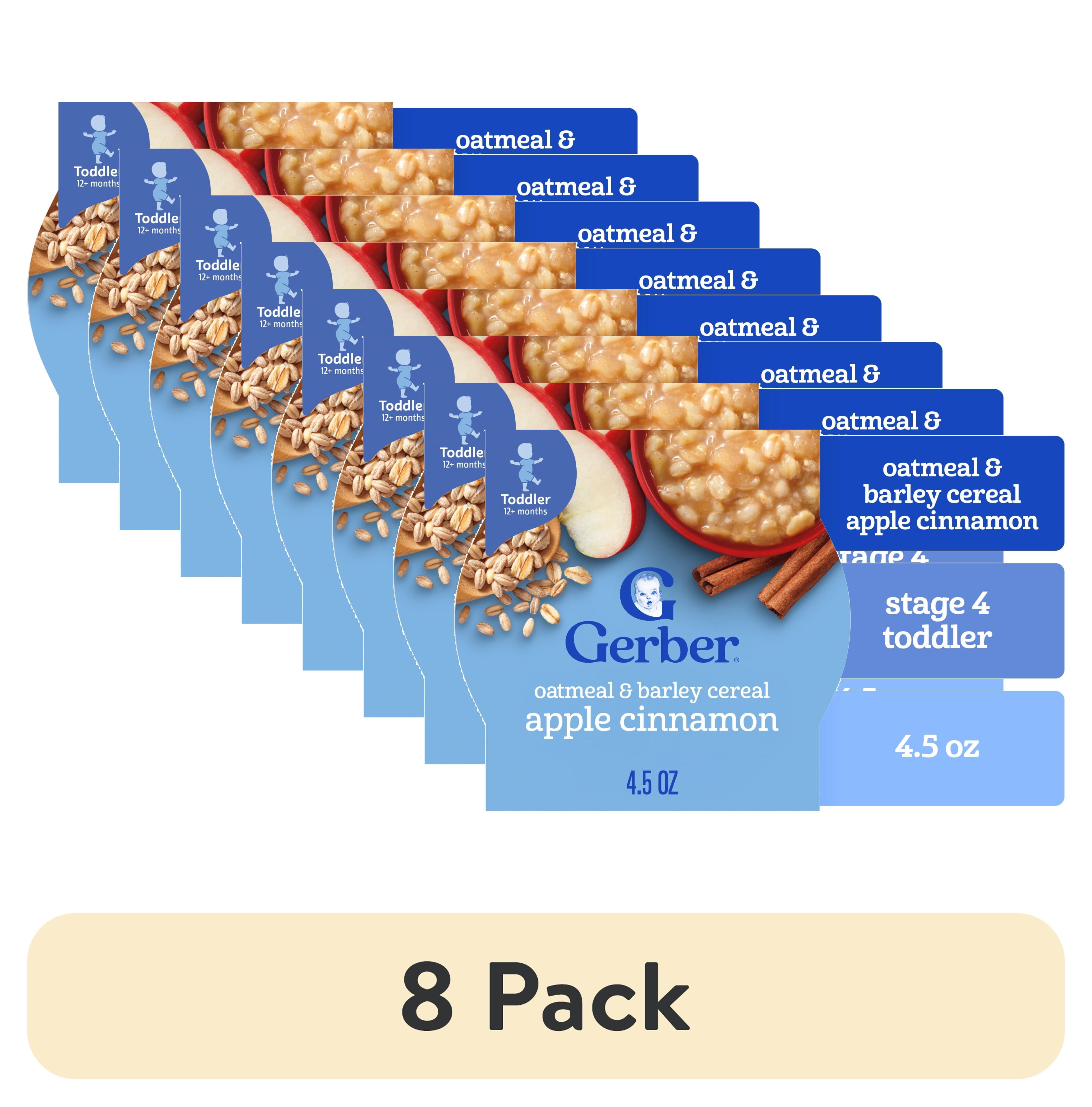 (8 pack) Gerber Mealtime for Toddler, Oatmeal & Barley Cereal, Apple Cinnamon, 4.5 oz