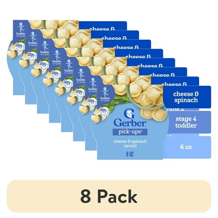 (8 pack) Gerber Mealtime for Toddler, Pick-Ups, Cheese & Spinach Ravioli, 6 oz Tray
