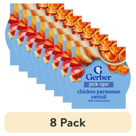 (8 pack) Gerber Pick-Ups Chicken and Parmesan Cheese Ravioli in Tomato Sauce Toddler Meals, 4.5 Oz Tray