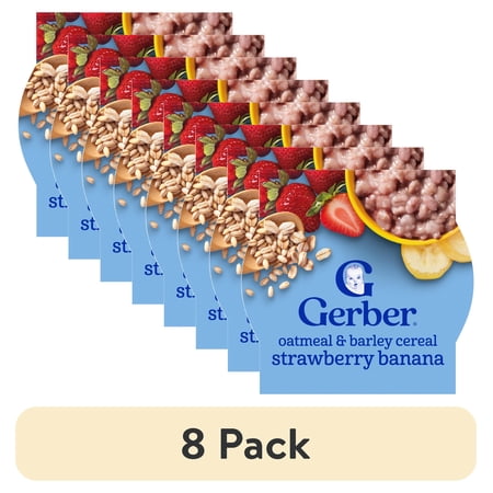 (8 pack) Gerber Toddler Food, Oatmeal and Barley Strawberry Banana Cereal, Toddler Oatmeal 4.5 oz