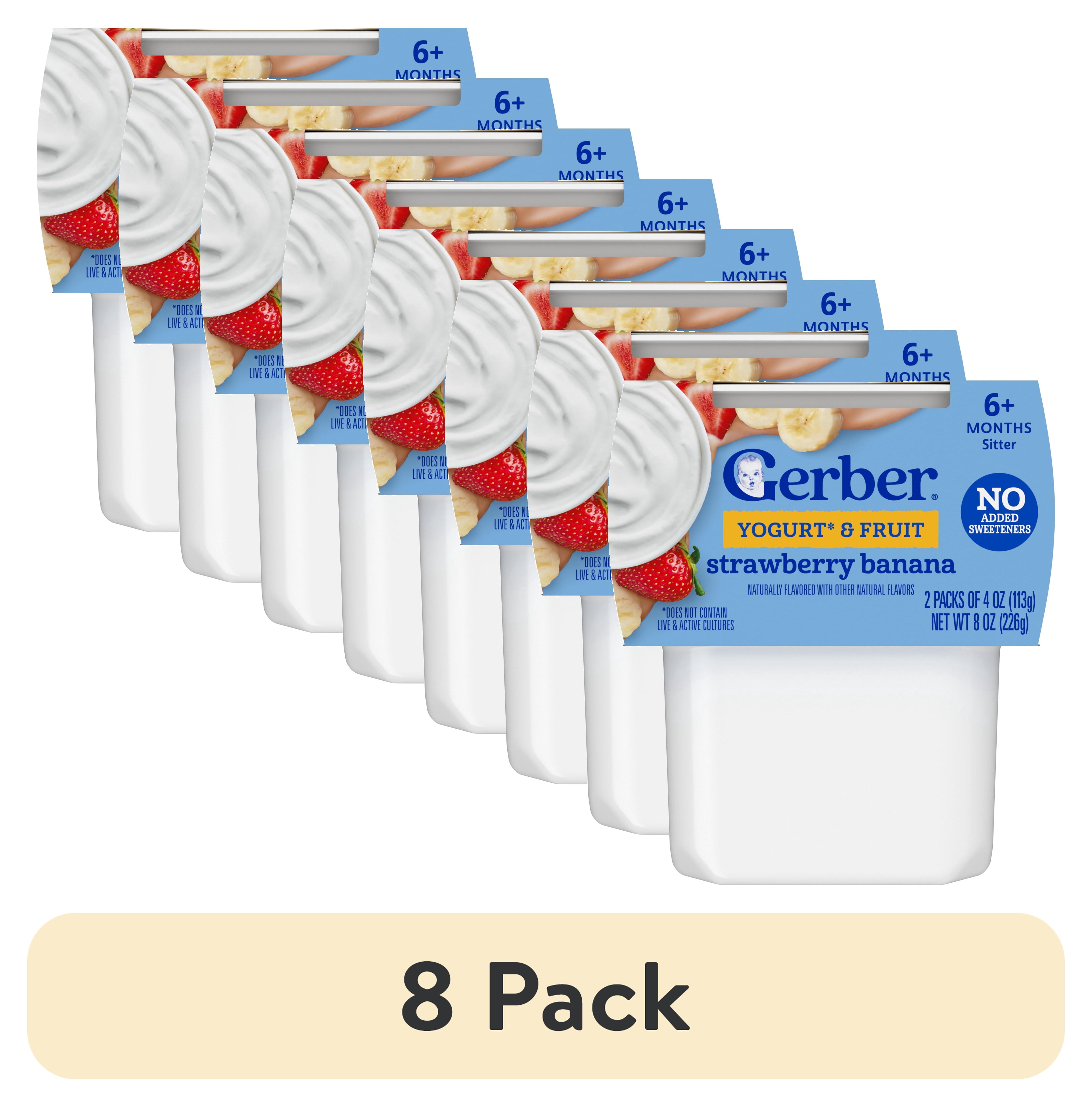 (8 pack) Gerber Yogurt Blends Stage 3 Baby Snacks Banana Strawberry, 4 oz Tubs (Pack of 2)