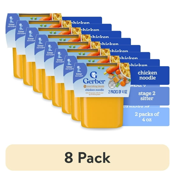 (8 pack) Gerber powerblend 2nd Foods Baby Foods, Chicken Noodle, 4 oz Tubs
