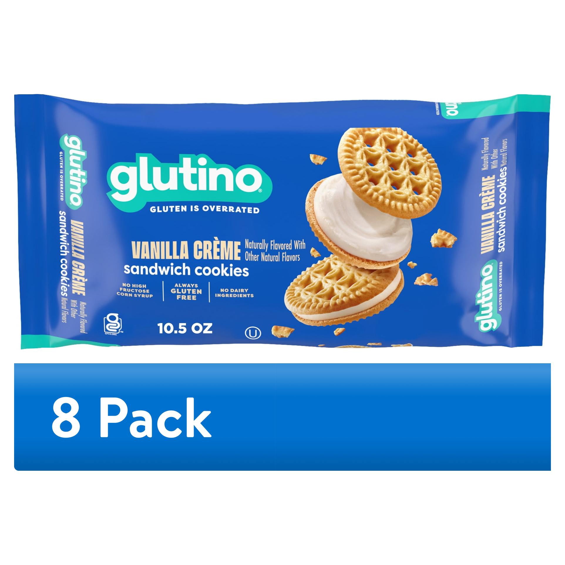 (8 pack) Glutino Gluten Free Vanilla Crème Flavored Sandwich Cookies, 10.5 oz.