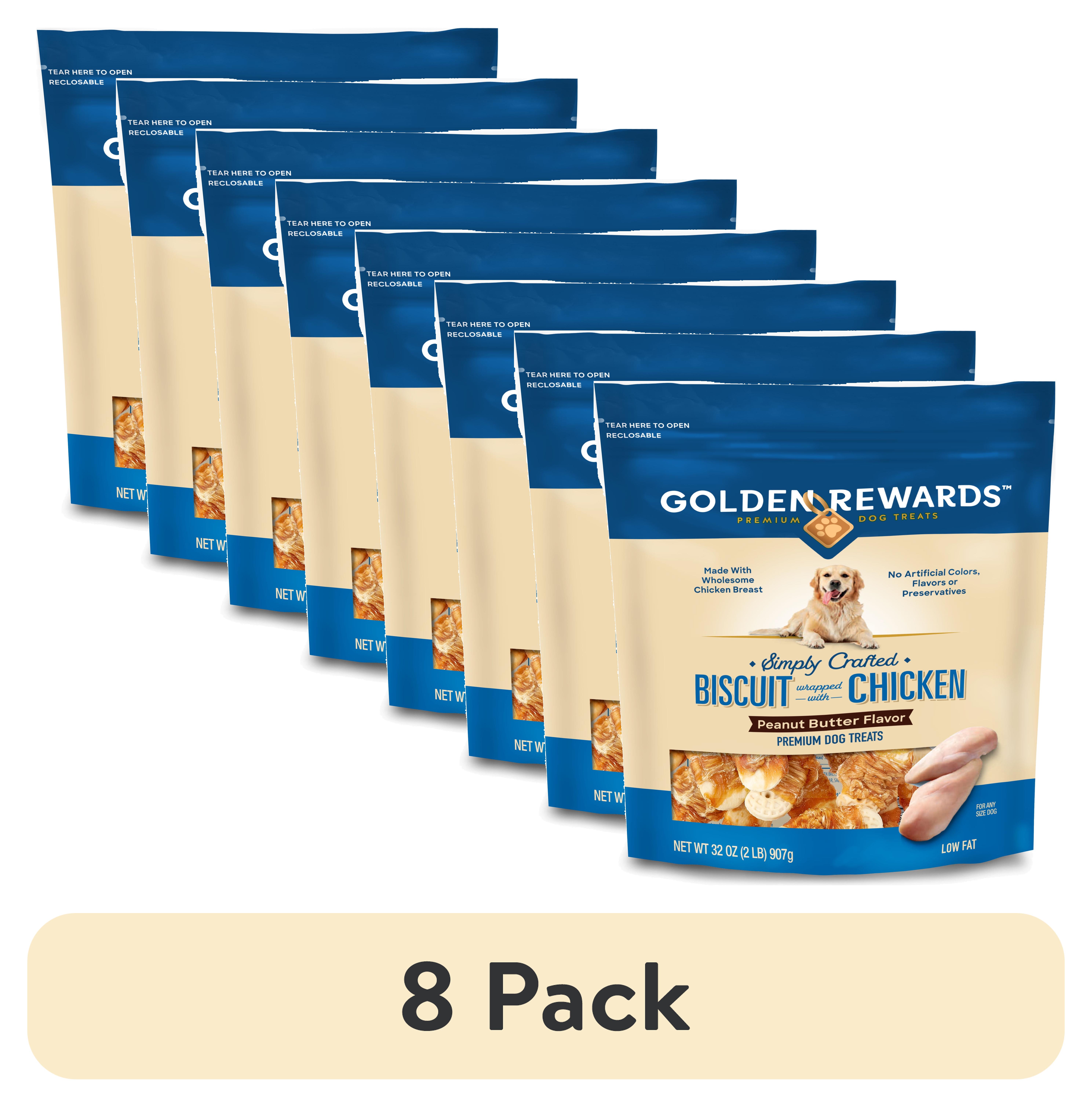 (8 pack) Golden Rewards Peanut Butter Flavor Biscuit Wrapped with Chicken Dry Biscuit Treats for Dogs, 32 oz