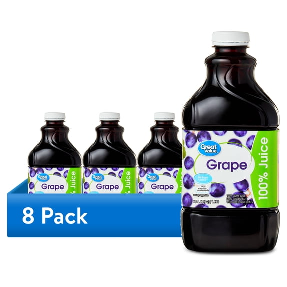 (8 pack) Great Value 100% Concord Grape Juice, 64 fl oz
