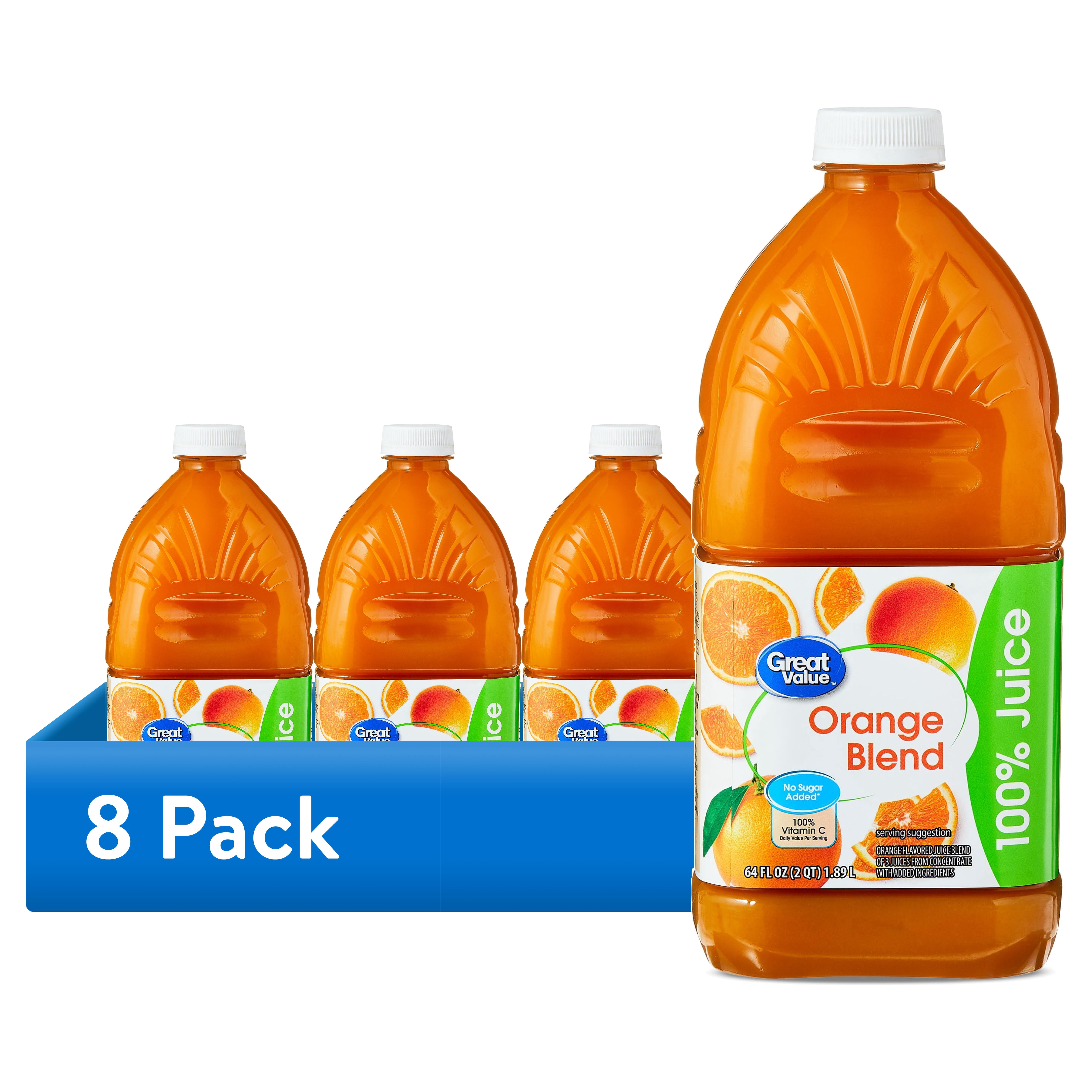 (8 pack) Great Value 100% Juice Orange Blend, 64 fl oz