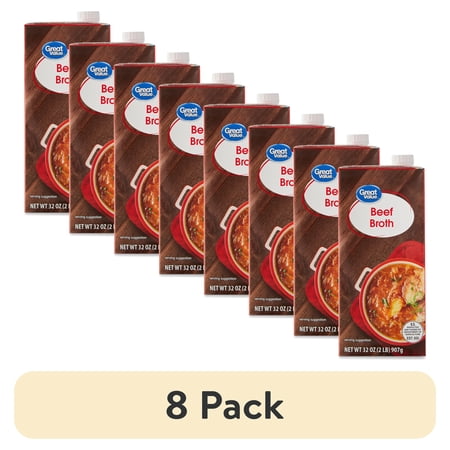 (8 pack) Great Value Gluten-Free Beef Broth, 32 oz Carton (Shelf-Stable)