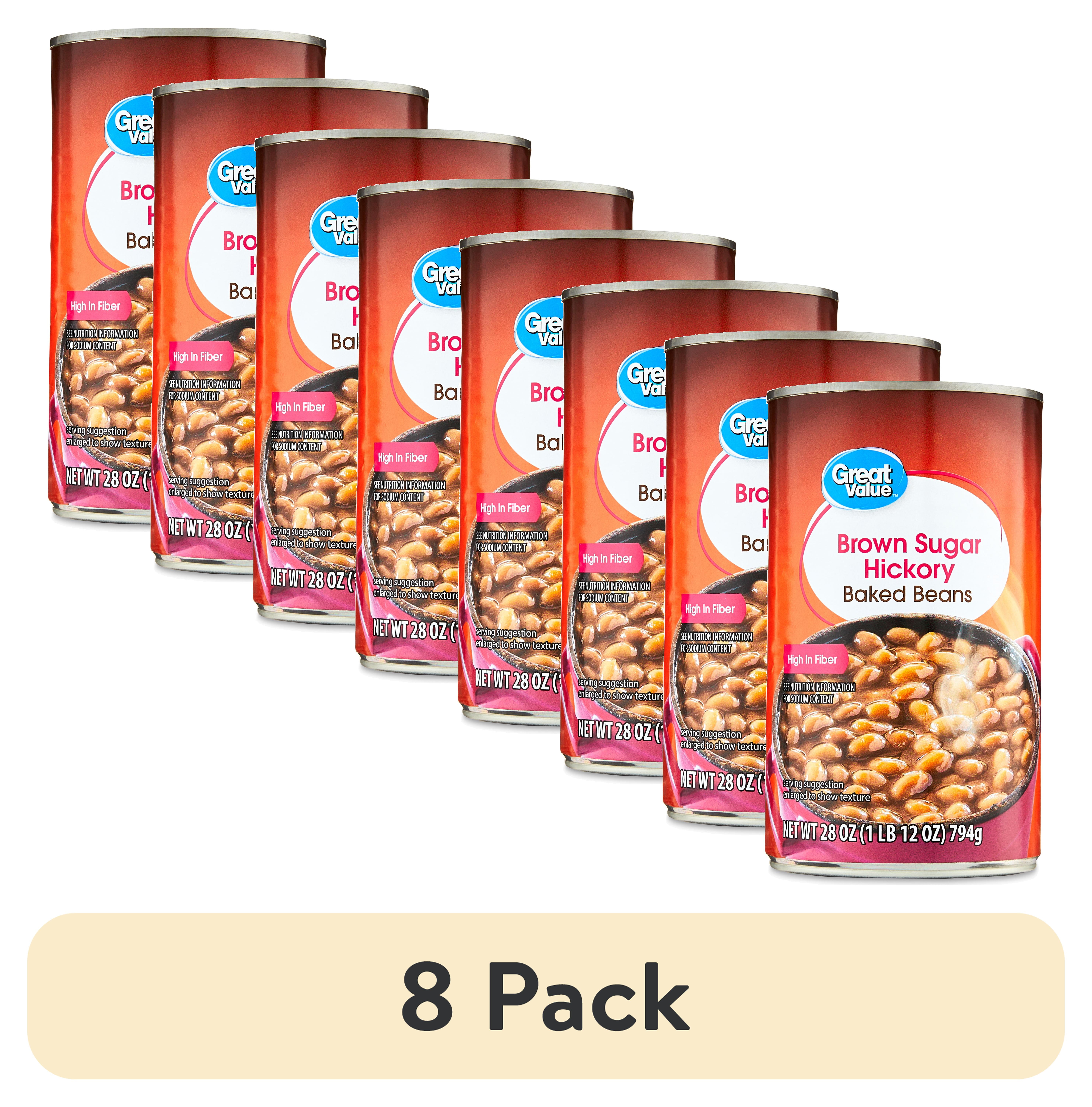 (8 pack) Great Value Brown Sugar Hickory Baked Beans, 28 oz Can