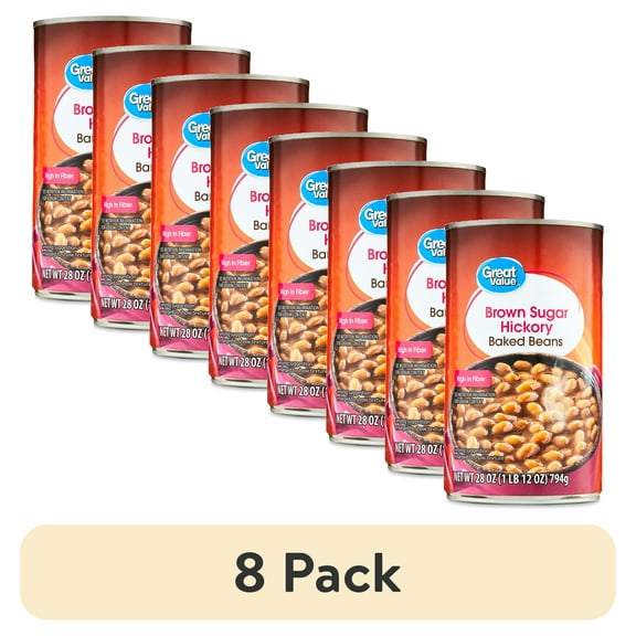 (8 pack) Great Value Brown Sugar Hickory Baked Beans, 28 oz Can