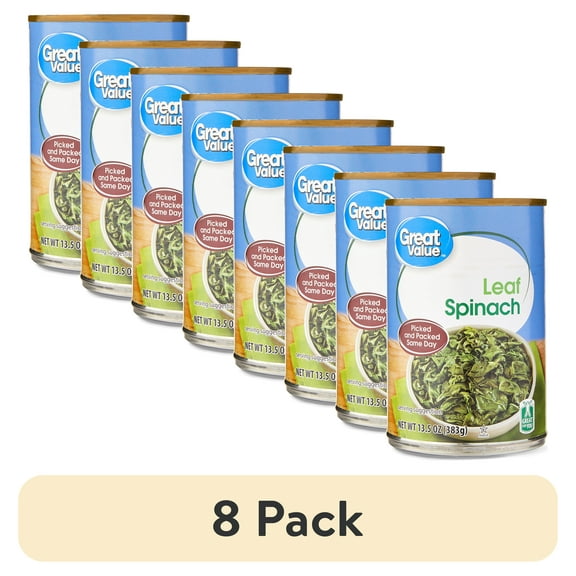 (8 pack) Great Value Canned Leaf Spinach, 13.5 oz Can
